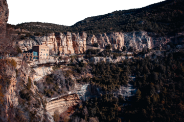 Catalonia Natural park on white background. Sant Miquel del Fai photo. Miravet town png photo.