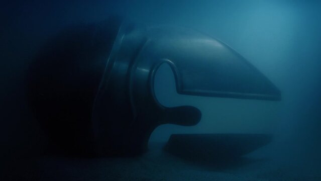 Spartan Helmet Underwater, Sea Battle Remains Historic Scene