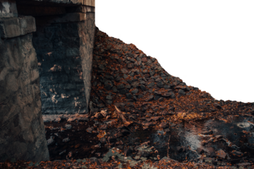 The old bridge over the river of the autumn forest isolated PNG photo with transparent background. Forest river stream landscape.