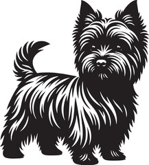 Vintage Retro Styled Vector Cairn Terrier Silhouette Black and White - illustration