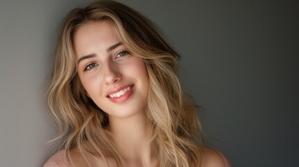 Mulher jovem posando em fundo cinza