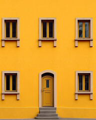 Fototapeta na wymiar Mediterranean style houses with bright yellow theme and minimalist representation of a simpler more comfortable life