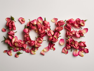 The word "Love" spelled out with arranged roses and flowers