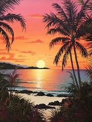 Botanical Wall Art: Silhouetted Palm Beaches - Ocean Scene, Beach Landscape