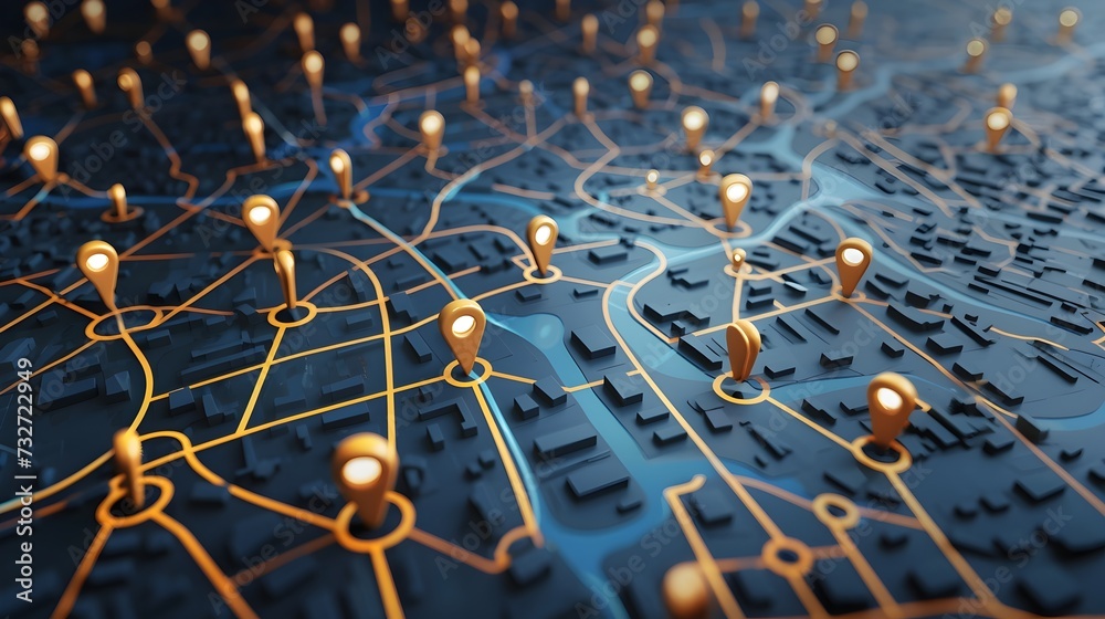 Wall mural seo geolocation maps business networking pinpoint global worldwide data marketing growth (generative