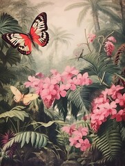 Vintage Garden Enchanted Groves Butterfly Wall Art in Nature Scene Print
