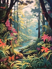 Obraz na płótnie Canvas Vintage Landscape: Butterfly Scene in Enchanted Groves Nature Print