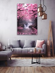 Canvas Print Landscape: Cascading Cherry Blossom Petals, Nature Art, Spring View