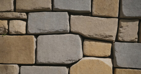 A weathered limestone flagstone wall adds texture and character to an old castle exterior.