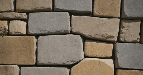 Fototapeta premium A weathered limestone flagstone wall adds texture and character to an old castle exterior.