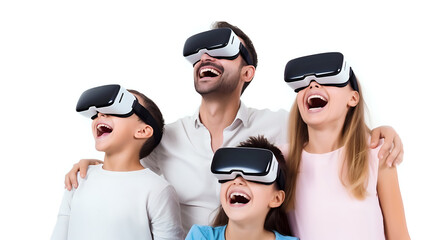 Family Enjoying Virtual Reality Headsets Together

A cheerful family is immersed in a virtual reality experience, a great representation of modern entertainment, family bonding, and the allure of VR 
