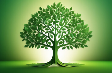 Tree with leaves shaped like health-related symbols on green background, symbolizing growth, vitality, and the importance of nurturing health on World Health Day