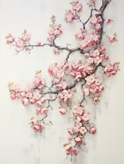 Cascading Cherry Blossom Wall Decor: Vintage Nature Artwork and Painting