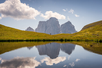 Lago Delle Baste reflecting all the clouds, Italy, Dolomites