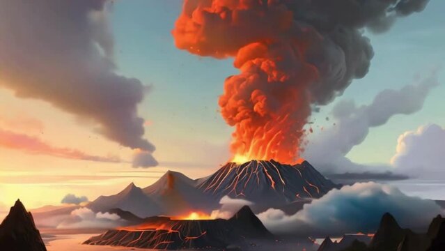 burning volcano in the sky