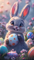 Cute Easter Bunny with Colorful Eggs wallpaper