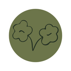 Icons of plants, flowers, branches in grunge circles