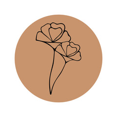 Icons of plants, flowers, branches in grunge circles