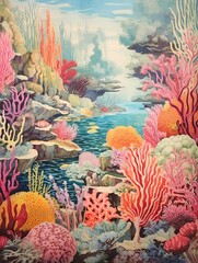 Fototapeta na wymiar Coral Reef Art Print: Vibrant Explorations of a Vintage Seascape Scene