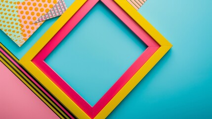 A vibrant, pop art style photo frame, featuring bold colors and graphic patterns