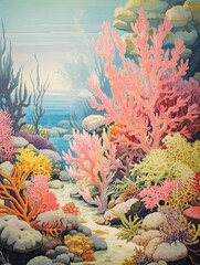 Coral Reef Vintage Art - Vibrant Ocean Explorations for Amazing Seascape Nature Wall Decor