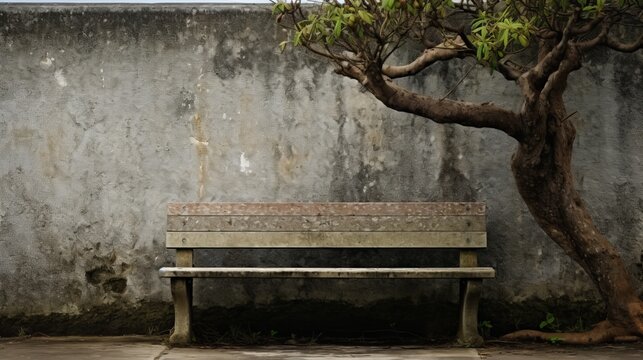A weathered outdoor bench