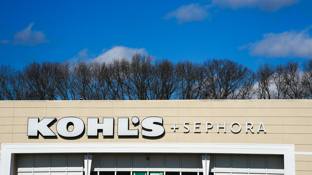 NORWALK, CT, USA - FEBRUARY 9, 2024:   Kohl's plus Sephora store sign Norwalk in nice sunny winter day