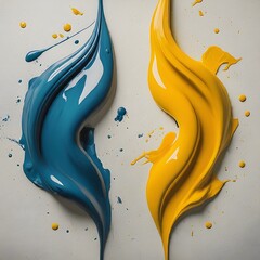 Vibrant Yellow and Blue Oil Paint Strokes on a White Background