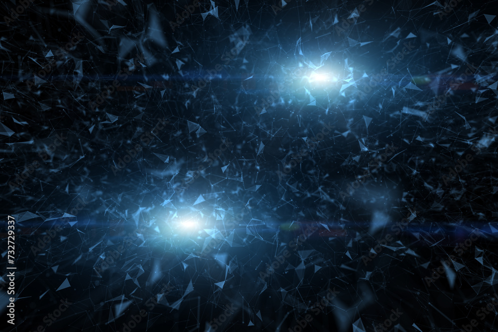 Wall mural abstract digital computer network lines dots triangles illustration background.