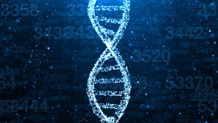 Dna cell structure with digital cyber space data numbers illustration background.