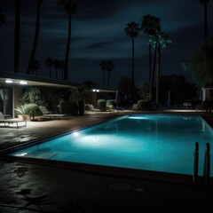 Fototapeta na wymiar The pool is illuminated at night