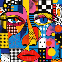 Cubist faces abstract pattern