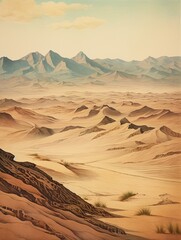 Fototapeta na wymiar Vintage Desert Landscape Poster: Aerial Dunes in Stunning Capture