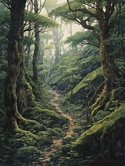 Elven Hideaway: Forest Magic Vintage Landscape - Nature Art Prints, Wall Decor