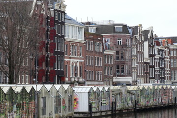 Amsterdam Singel Canal House Facades with Flower Market Stalls, Netherlands