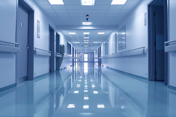 Sterile Hospital Corridor with Fluorescent Lighting