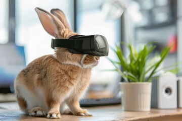 Rabbit in office with virtual reality glass , fantasy style 
