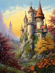 Vintage Fairytale Castle Art: Medieval Print of a Magical Turret Scene
