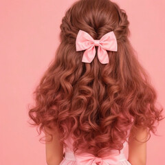 Naklejka premium girl with a pink bow, coquette style 