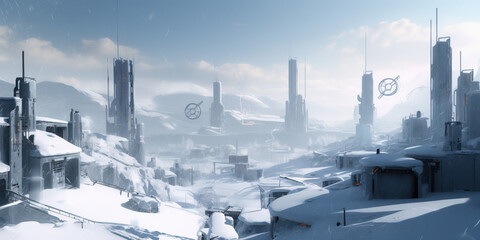 Futuristic Big City And High Buildings In Winter