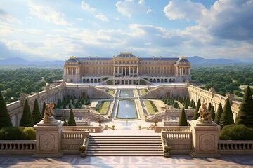 Fototapeta premium Building place of versatile, View of capitol or city hall is the municipal administration palace of Versailles AI Generated 