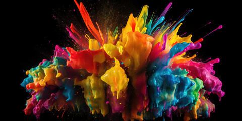 multicolor rainbow Paint blew up, colorful splashes and drops