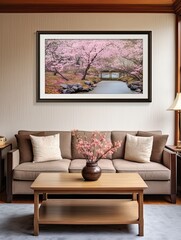Cascading Cherry Blossom Petals: Framed Landscape Print