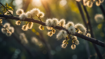 fluffy willow branch in nature