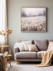Frosty Meadows Canvas Print: Vintage Landscape, Rustic Wall Decor - A Tranquil Blend of Pastoral Charm
