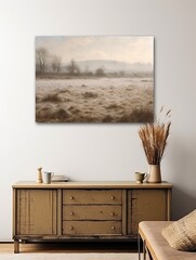Frosty Meadows Canvas Print - Vintage Landscape Art for Rustic Wall Decor
