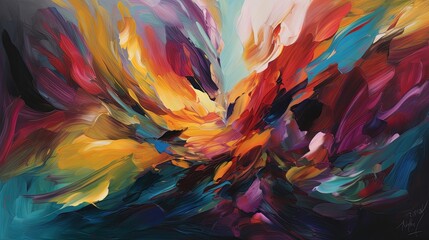 A vibrant explosion of colors with thick, swirling strokes of oil paint create a dynamic interplay of light and shadow.  - obrazy, fototapety, plakaty