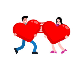 Merging of love man and woman. Uniting hearts. Illustration for Valentine's Day - 732737151