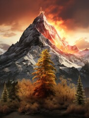 Mountain Painting With Foreground Trees