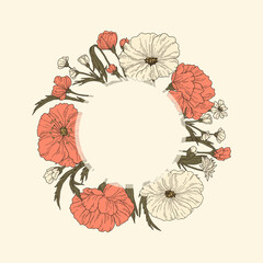 Red and white flower wreath on white background - 732737751